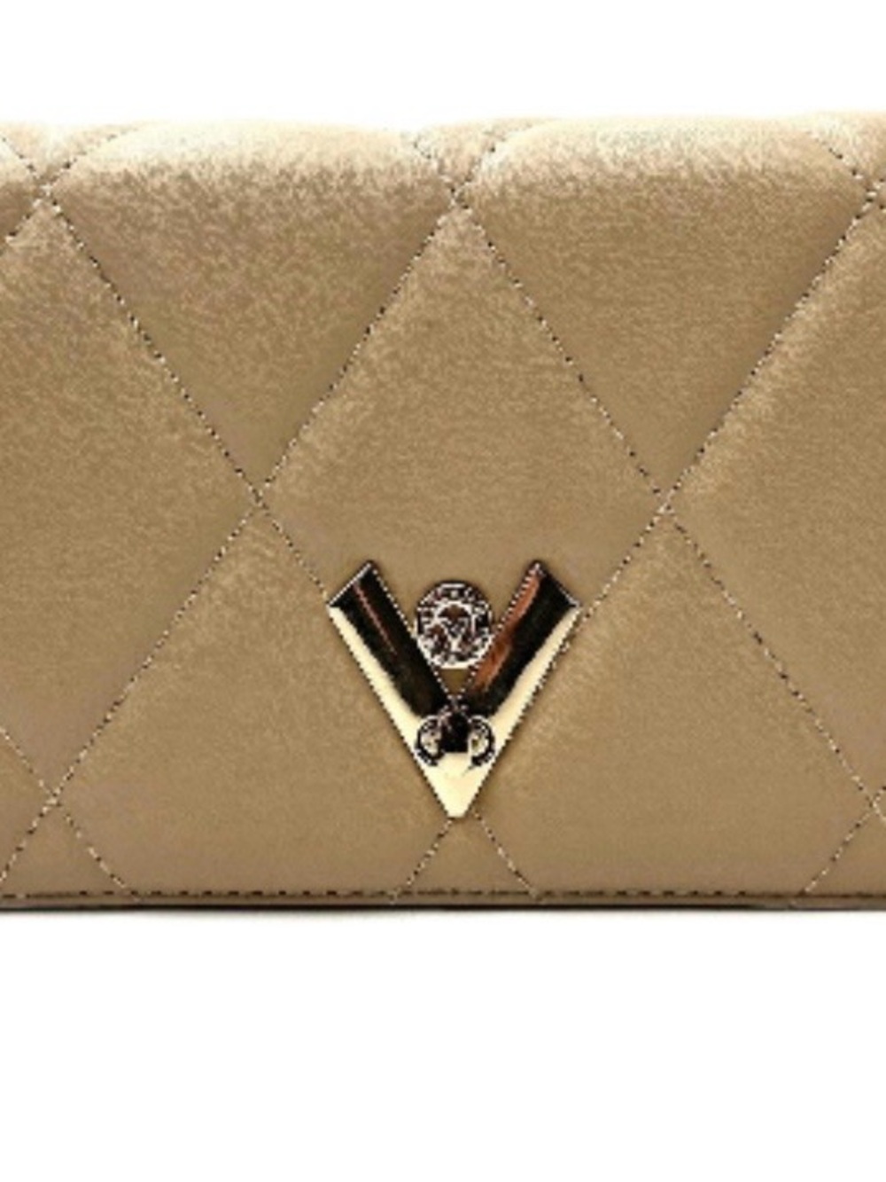 Badgley Mischka Quilted Beige Crossbody Bag with V Emblem